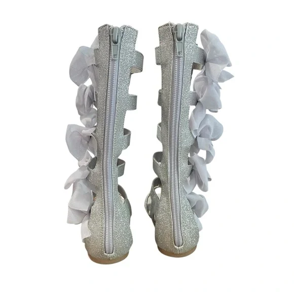 Joyfolie Girls Alexa Silver Glitter Gladiator Sandals with Bows | Size 10 - Picture 5 of 8